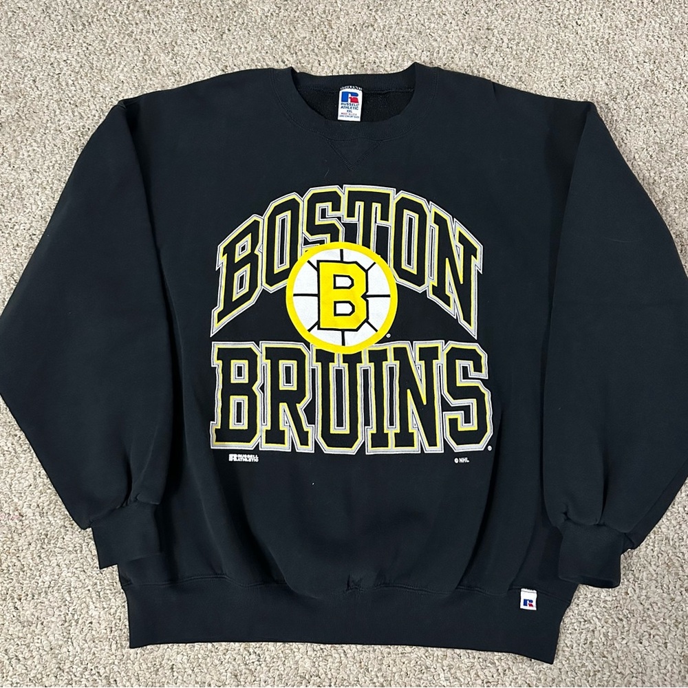 Vintage 90s Russell Athletic Men's Black and Yellow Sweatshirt - XXL
